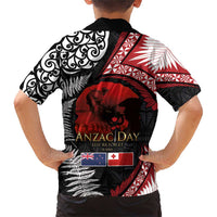 Tonga and New Zealand ANZAC Day Family Matching Short Sleeve Bodycon Dress and Hawaiian Shirt Gallipoli Lest We Forget Ngatu Art Tribal and Maori Tattoo with Fern LT03
