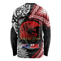 Tonga and New Zealand ANZAC Day Long Sleeve Shirt Gallipoli Lest We Forget Ngatu Art Tribal and Maori Tattoo with Fern LT03