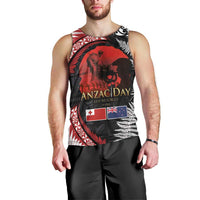 Tonga and New Zealand ANZAC Day Men Tank Top Gallipoli Lest We Forget Ngatu Art Tribal and Maori Tattoo with Fern LT03