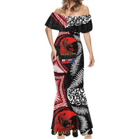 Tonga and New Zealand ANZAC Day Mermaid Dress Gallipoli Lest We Forget Ngatu Art Tribal and Maori Tattoo with Fern LT03