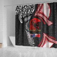 Tonga and New Zealand ANZAC Day Shower Curtain Gallipoli Lest We Forget Ngatu Art Tribal and Maori Tattoo with Fern LT03