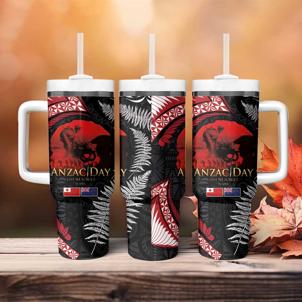 Tonga and New Zealand ANZAC Day Tumbler With Handle Gallipoli Lest We Forget-Ngatu Art Tribal and Maori Tattoo with Fern