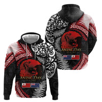 Tonga and New Zealand ANZAC Day Zip Hoodie Gallipoli Lest We Forget Ngatu Art Tribal and Maori Tattoo with Fern LT03