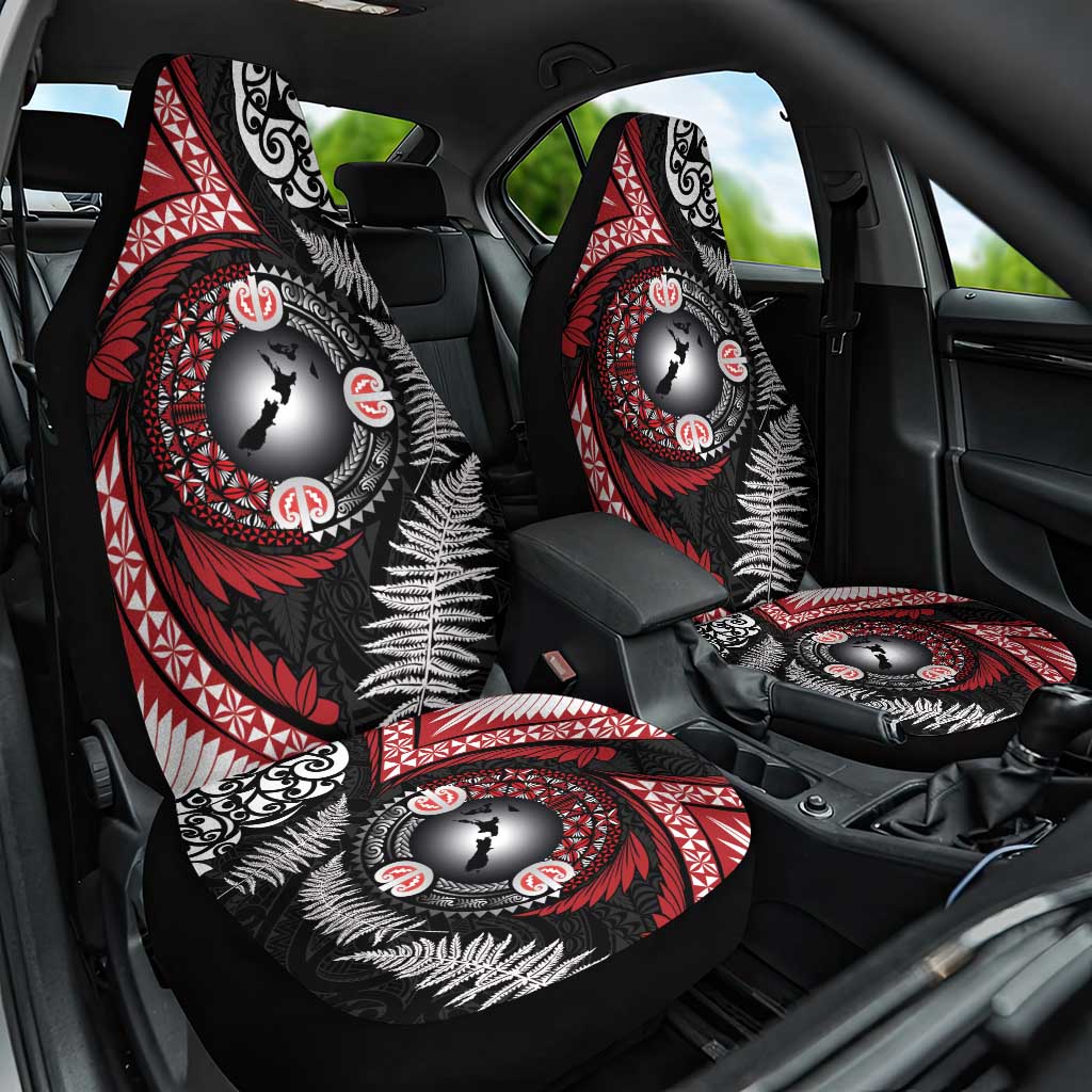 Tonga and New Zealand Together Car Seat Cover Ngatu Art Tribal Maori Tattoo and Silver Fern