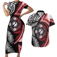 Tonga and New Zealand Together Couples Matching Short Sleeve Bodycon Dress and Hawaiian Shirt Ngatu Art Tribal Maori Tattoo and Silver Fern
