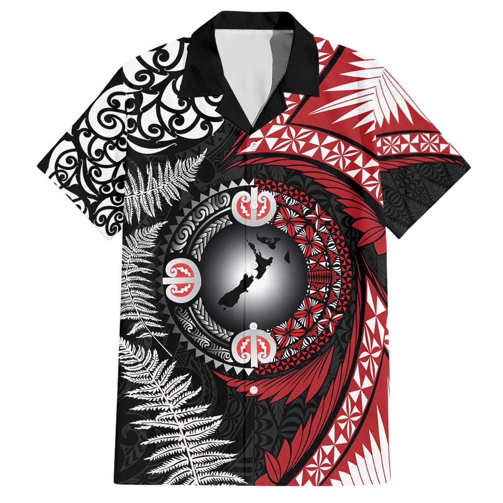 Tonga and New Zealand Together Hawaiian Shirt Ngatu Art Tribal Maori Tattoo and Silver Fern