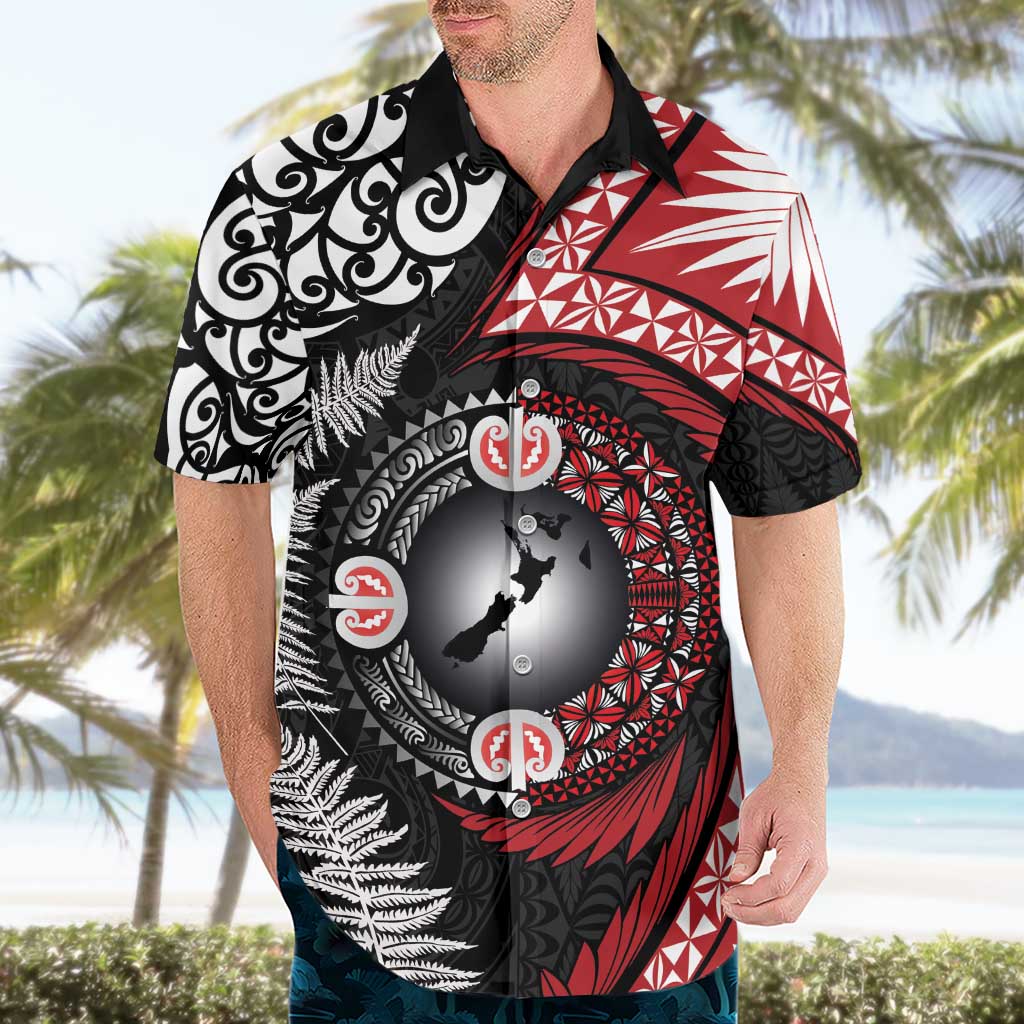 Tonga and New Zealand Together Hawaiian Shirt Ngatu Art Tribal Maori Tattoo and Silver Fern
