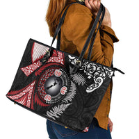 Tonga and New Zealand Together Leather Tote Bag Ngatu Art Tribal Maori Tattoo and Silver Fern