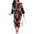 Tonga and New Zealand Together Off The Shoulder Long Sleeve Dress Ngatu Art Tribal Maori Tattoo and Silver Fern
