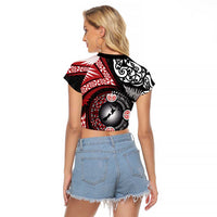 Tonga and New Zealand Together Raglan Cropped T Shirt Ngatu Art Tribal Maori Tattoo and Silver Fern