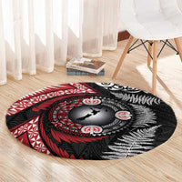 Tonga and New Zealand Together Round Carpet Ngatu Art Tribal Maori Tattoo and Silver Fern