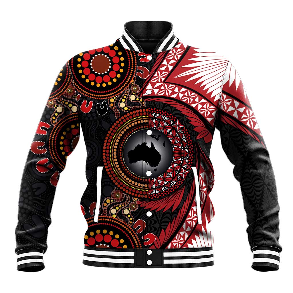 Tonga and Australia Together Baseball Jacket Ngatu Art Tribal Aboriginal Tattoo Pattern