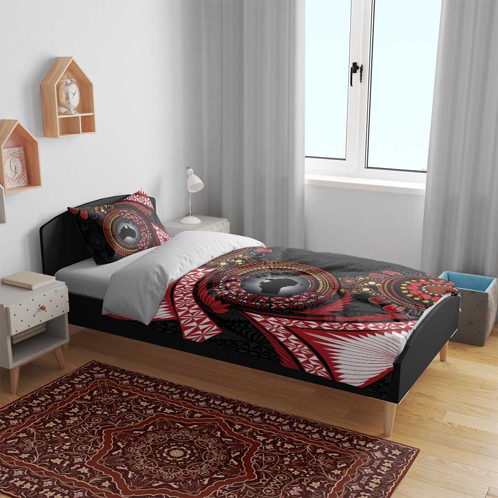 Tonga and Australia Together Bedding Set Ngatu Art Tribal Aboriginal Tattoo Pattern