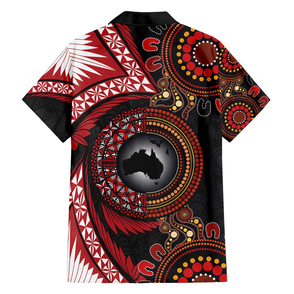 Tonga and Australia Together Family Matching Off The Shoulder Long Sleeve Dress and Hawaiian Shirt Ngatu Art Tribal Aboriginal Tattoo Pattern