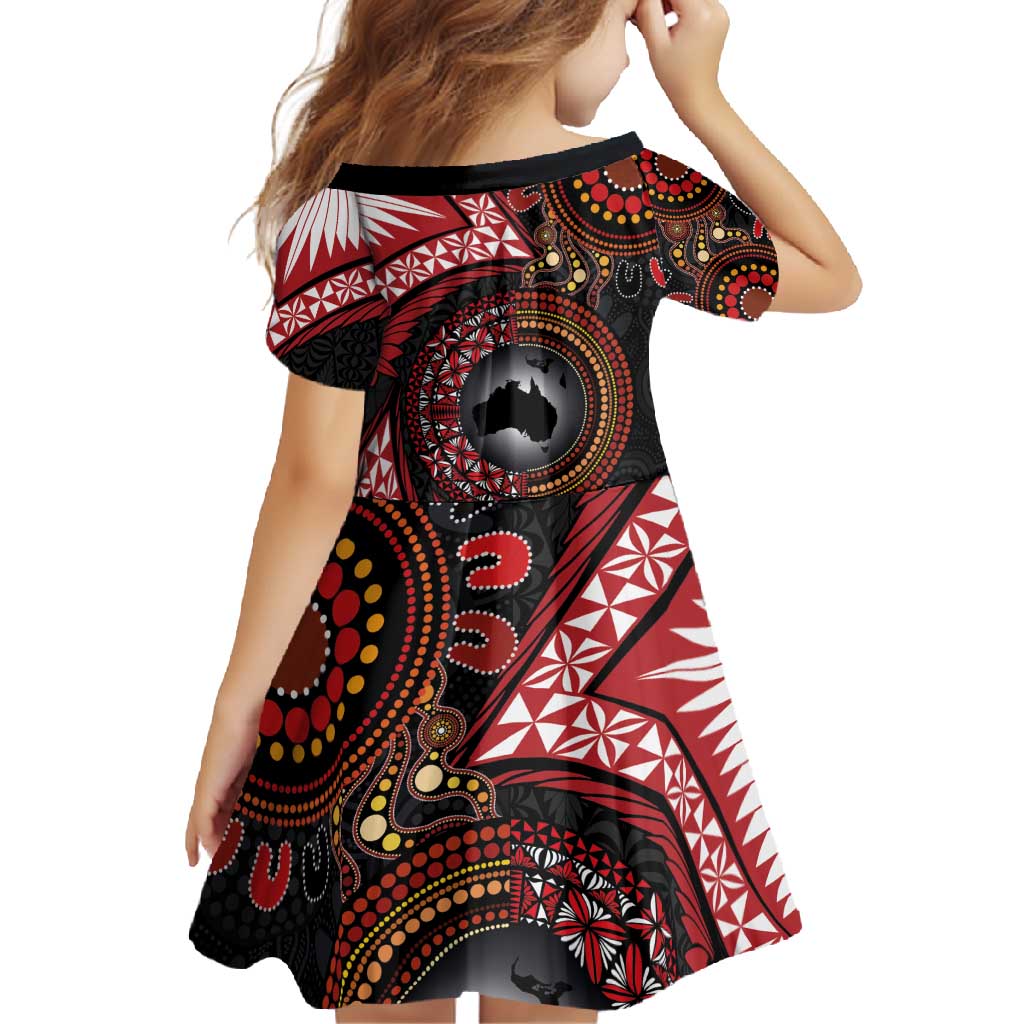 Tonga and Australia Together Family Matching Tank Maxi Dress and Hawaiian Shirt Ngatu Art Tribal Aboriginal Tattoo Pattern