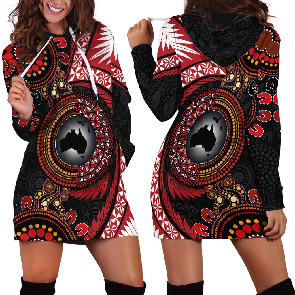Tonga and Australia Together Hoodie Dress Ngatu Art Tribal Aboriginal Tattoo Pattern