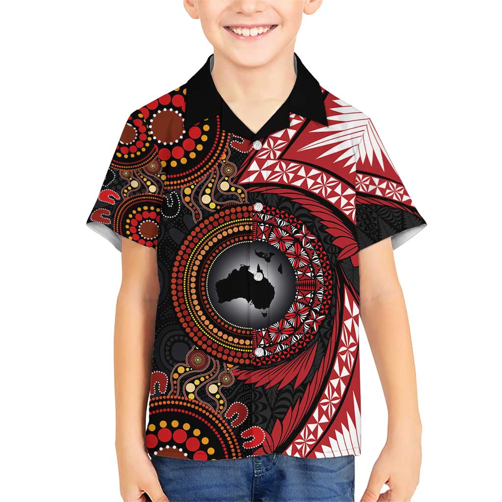 Tonga and Australia Together Kid Hawaiian Shirt Ngatu Art Tribal Aboriginal Tattoo Pattern