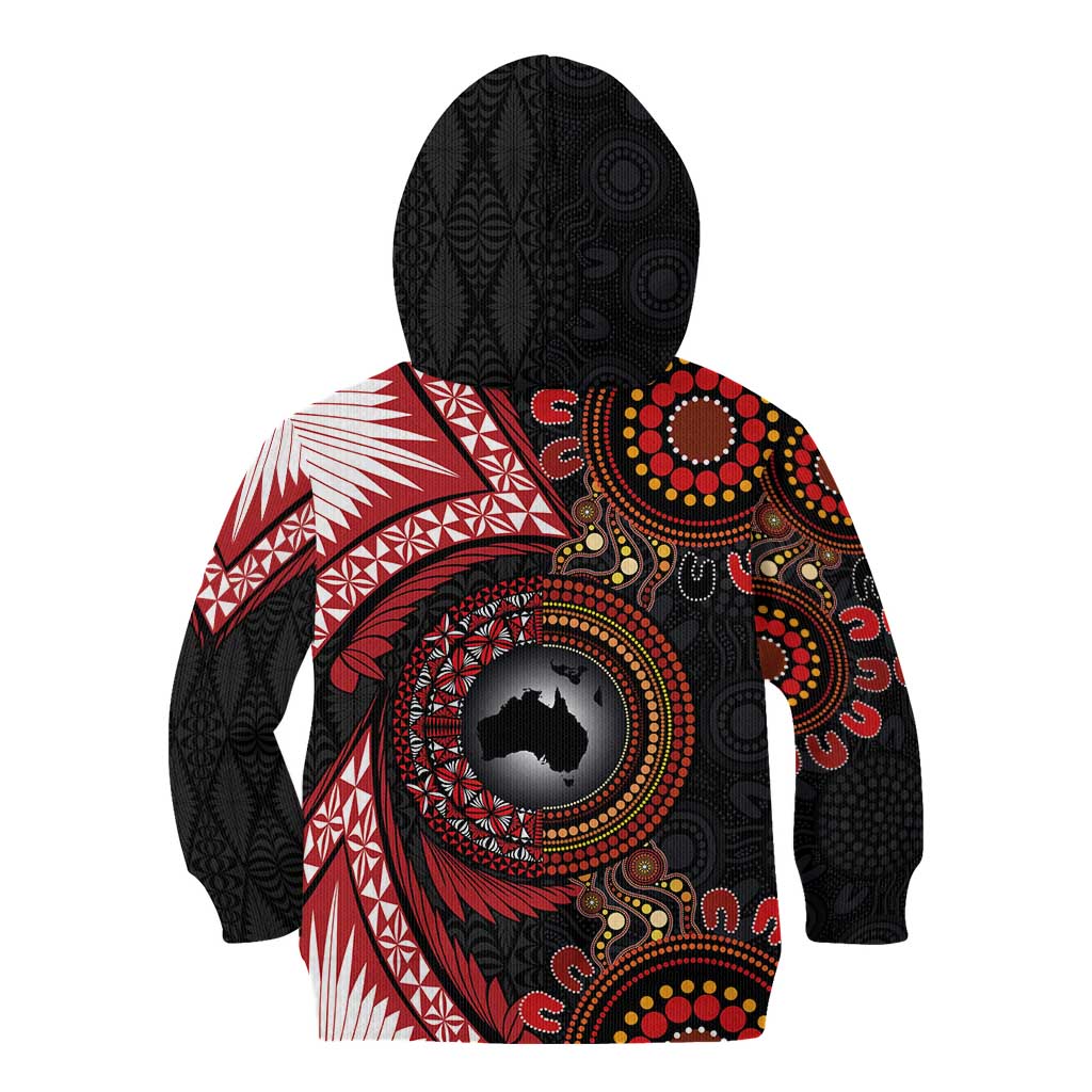 Tonga and Australia Together Kid Hoodie Ngatu Art Tribal Aboriginal Tattoo Pattern