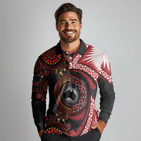 Tonga and Australia Together Long Sleeve Polo Shirt Ngatu Art Tribal Aboriginal Tattoo Pattern