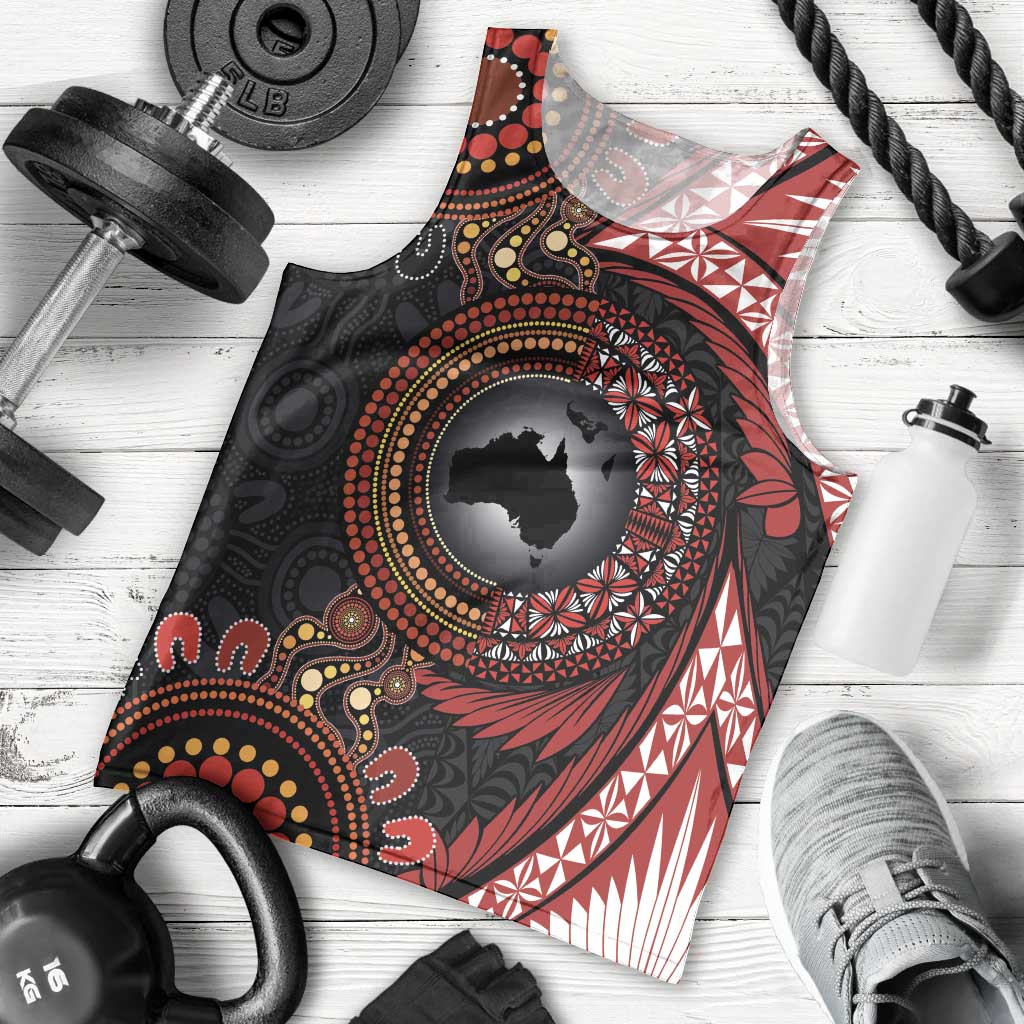 Tonga and Australia Together Men Tank Top Ngatu Art Tribal Aboriginal Tattoo Pattern