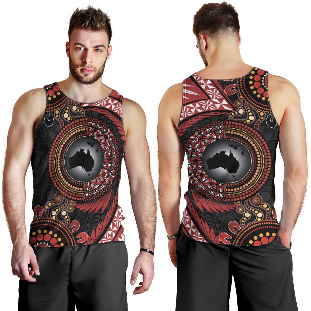 Tonga and Australia Together Men Tank Top Ngatu Art Tribal Aboriginal Tattoo Pattern