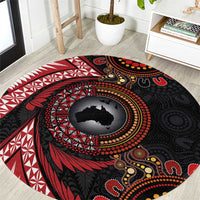 Tonga and Australia Together Round Carpet Ngatu Art Tribal Aboriginal Tattoo Pattern LT03 Black - Polynesian Pride