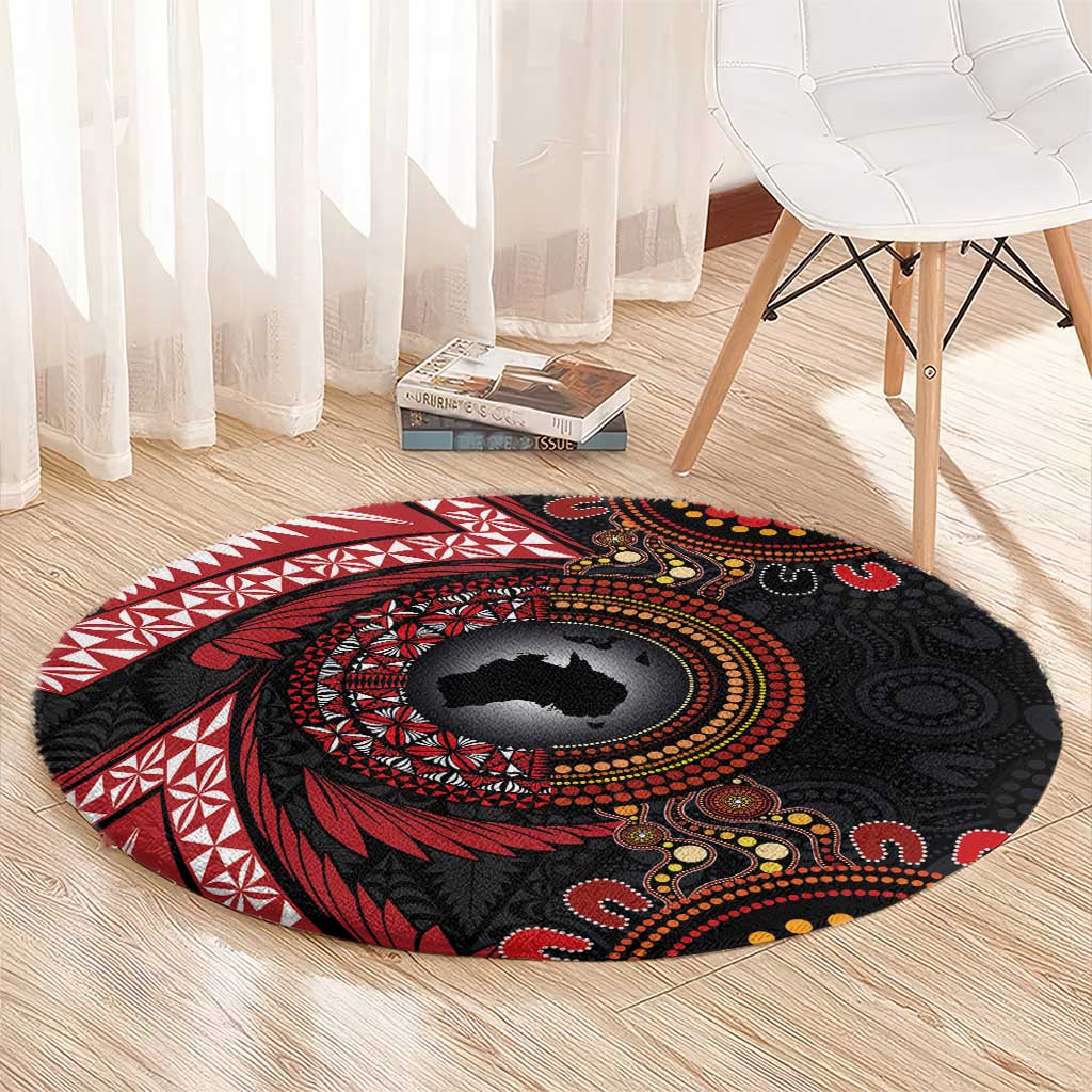 Tonga and Australia Together Round Carpet Ngatu Art Tribal Aboriginal Tattoo Pattern LT03 - Polynesian Pride