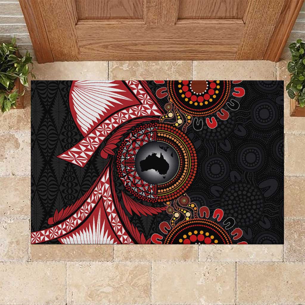 Tonga and Australia Together Rubber Doormat Ngatu Art Tribal Aboriginal Tattoo Pattern