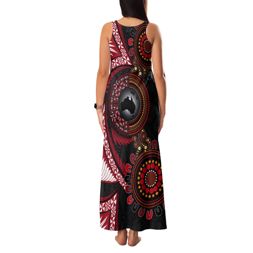 Tonga and Australia Together Tank Maxi Dress Ngatu Art Tribal Aboriginal Tattoo Pattern