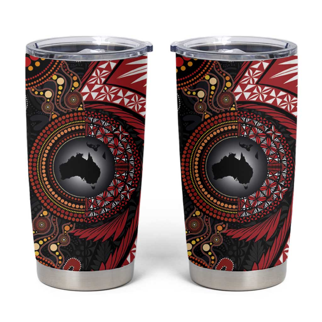 Tonga and Australia Together Tumbler Cup Ngatu Art Tribal-Aboriginal Tattoo Pattern