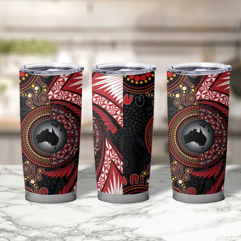 Tonga and Australia Together Tumbler Cup Ngatu Art Tribal-Aboriginal Tattoo Pattern