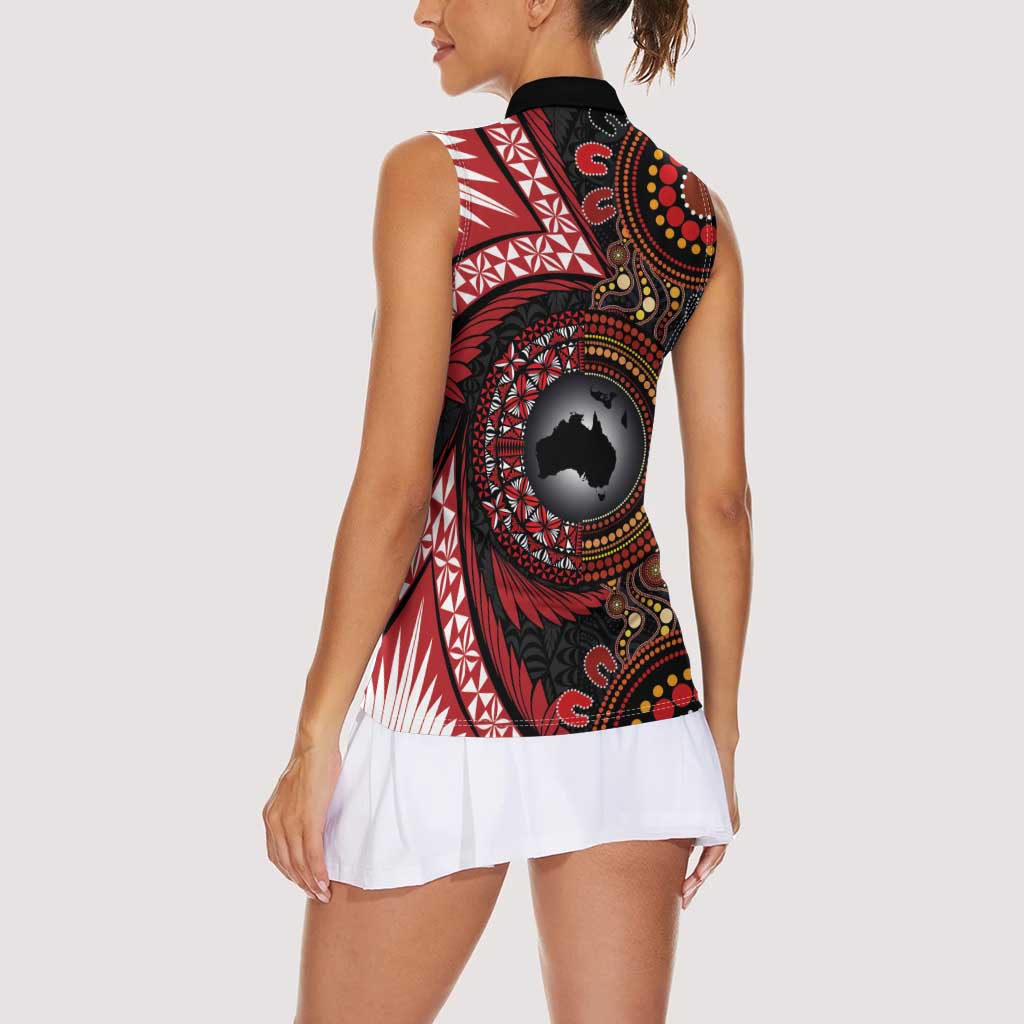 Tonga and Australia Together Women Sleeveless Polo Shirt Ngatu Art Tribal Aboriginal Tattoo Pattern