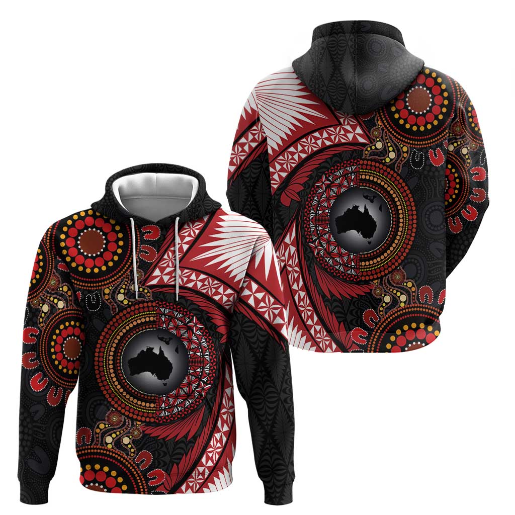 Tonga and Australia Together Zip Hoodie Ngatu Art Tribal Aboriginal Tattoo Pattern
