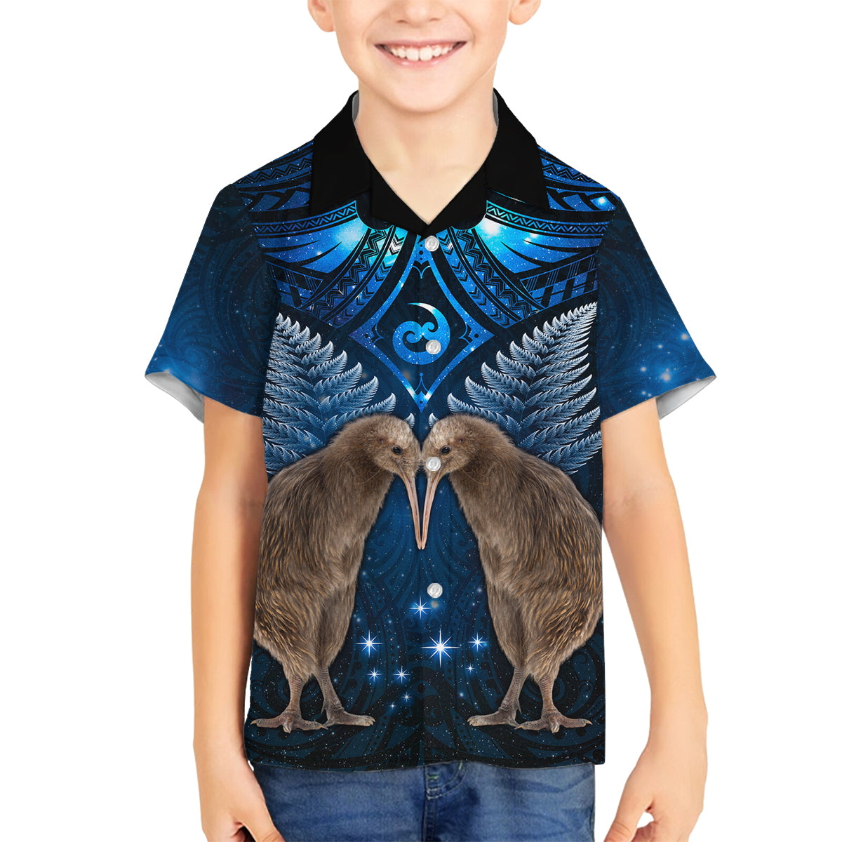 New Zealand Maori Matariki Family Matching Summer Maxi Dress and Hawaiian Shirt Hongi Kiwi Bird and Silver Fern LT03