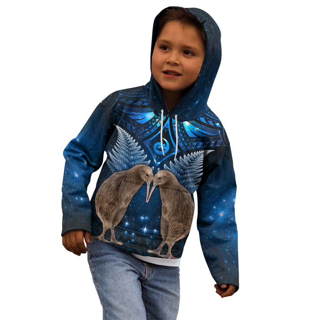 New Zealand Maori Matariki Kid Hoodie Hongi Kiwi Bird and Silver Fern LT03