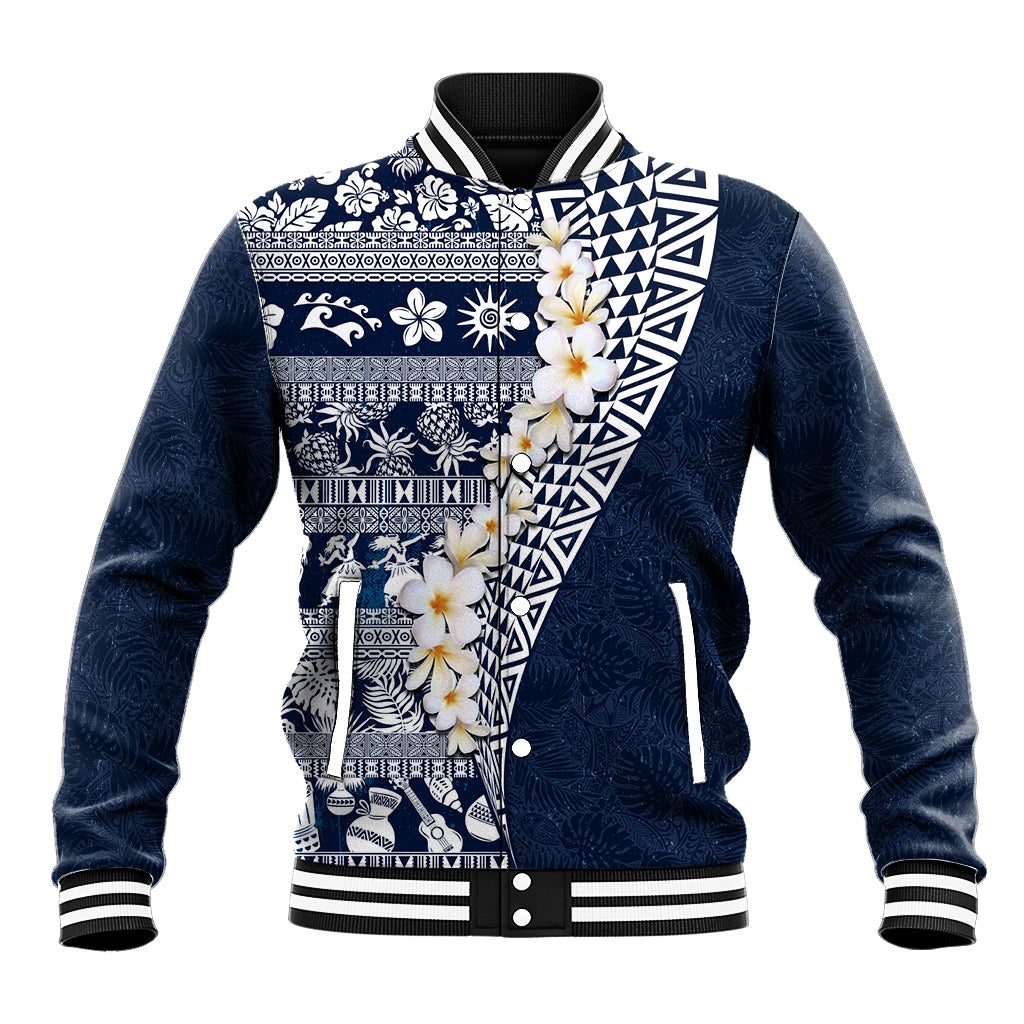 Hawaii Plumeria Tribal Vintage Baseball Jacket Special Blue LT03 Unisex Blue - Polynesian Pride