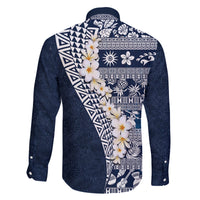 Hawaii Plumeria Tribal Vintage Family Matching Long Sleeve Bodycon Dress and Hawaiian Shirt Special Blue