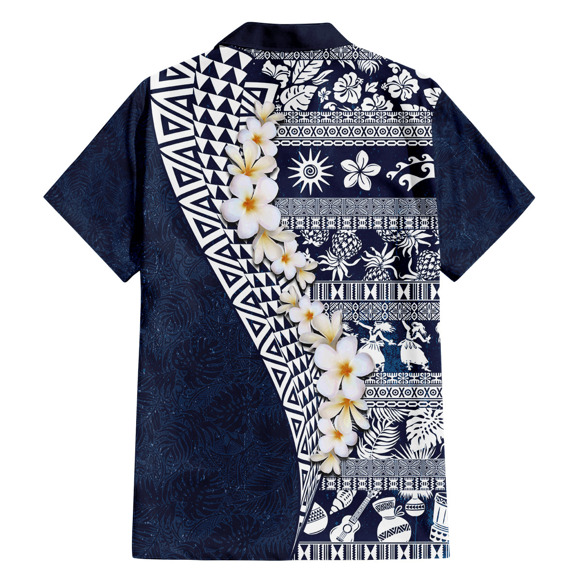 Hawaii Plumeria Tribal Vintage Family Matching Off The Shoulder Long Sleeve Dress and Hawaiian Shirt Special Blue LT03 - Polynesian Pride