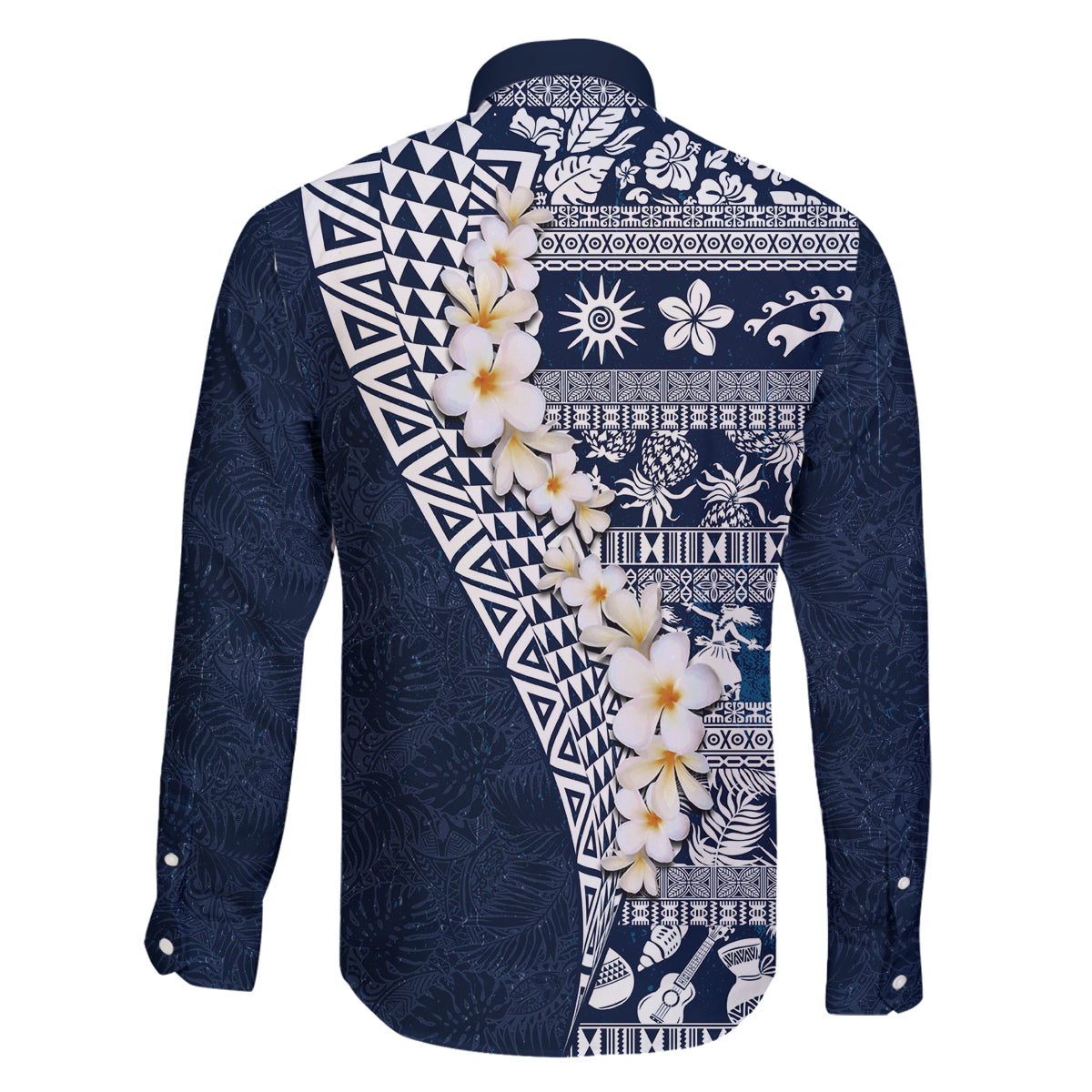 Hawaii Plumeria Tribal Vintage Family Matching Off The Shoulder Long Sleeve Dress and Hawaiian Shirt Special Blue LT03 - Polynesian Pride