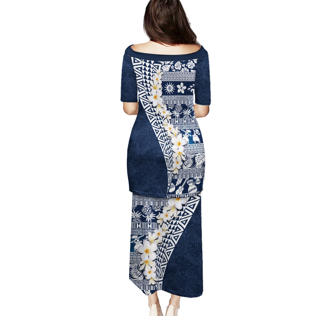 Hawaii Plumeria Tribal Vintage Family Matching Puletasi and Hawaiian Shirt Special Blue