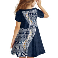Hawaii Plumeria Tribal Vintage Kid Short Sleeve Dress Special Blue LT03 - Polynesian Pride