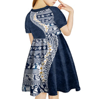 Hawaii Plumeria Tribal Vintage Kid Short Sleeve Dress Special Blue LT03 - Polynesian Pride