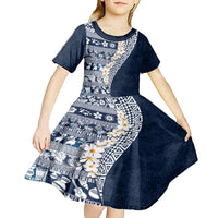 Hawaii Plumeria Tribal Vintage Kid Short Sleeve Dress Special Blue LT03 - Polynesian Pride