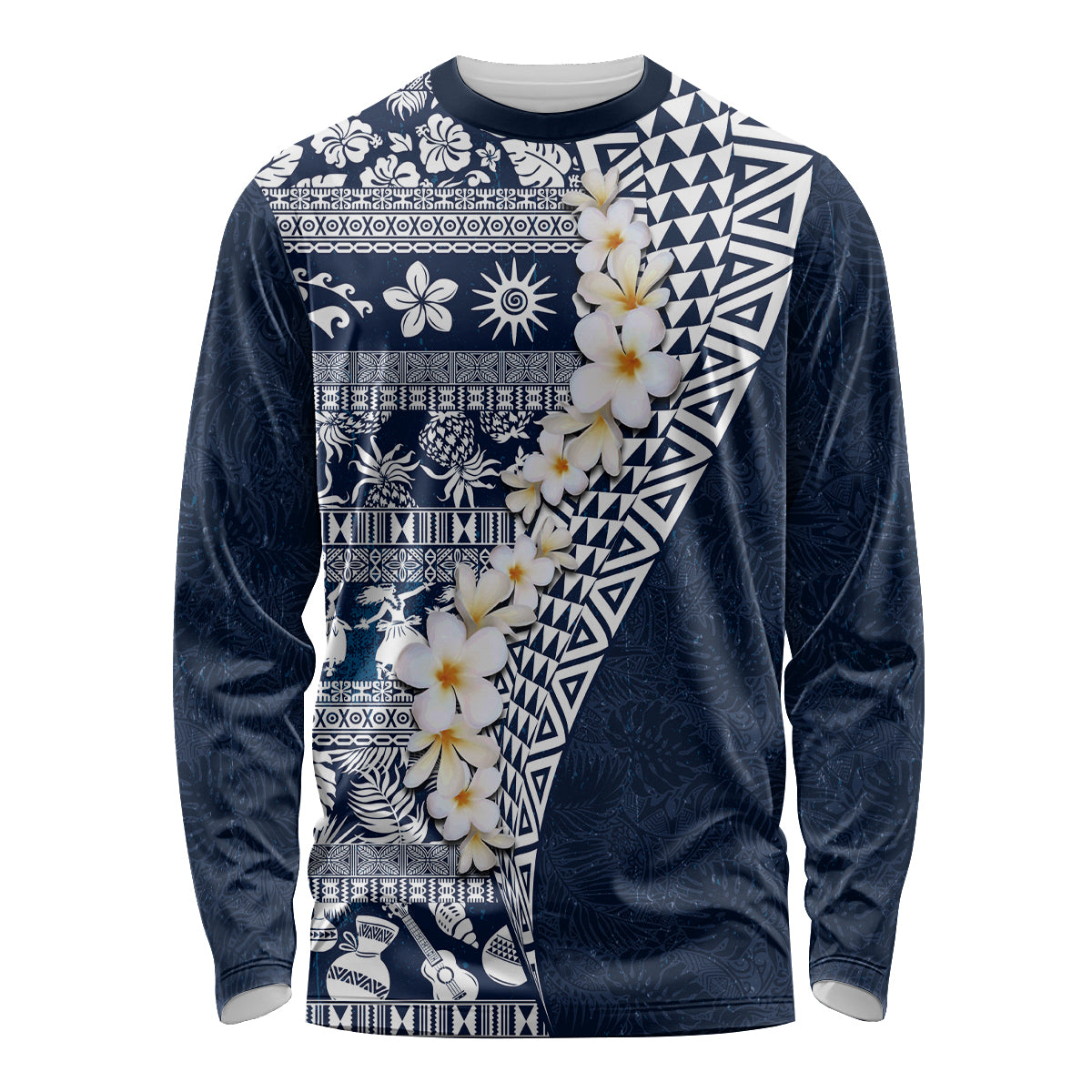 Hawaii Plumeria Tribal Vintage Long Sleeve Shirt Special Blue LT03 Unisex Blue - Polynesian Pride