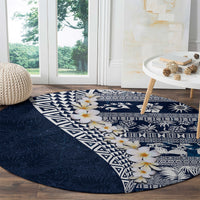Hawaii Plumeria Tribal Vintage Round Carpet Special Blue LT03 - Polynesian Pride