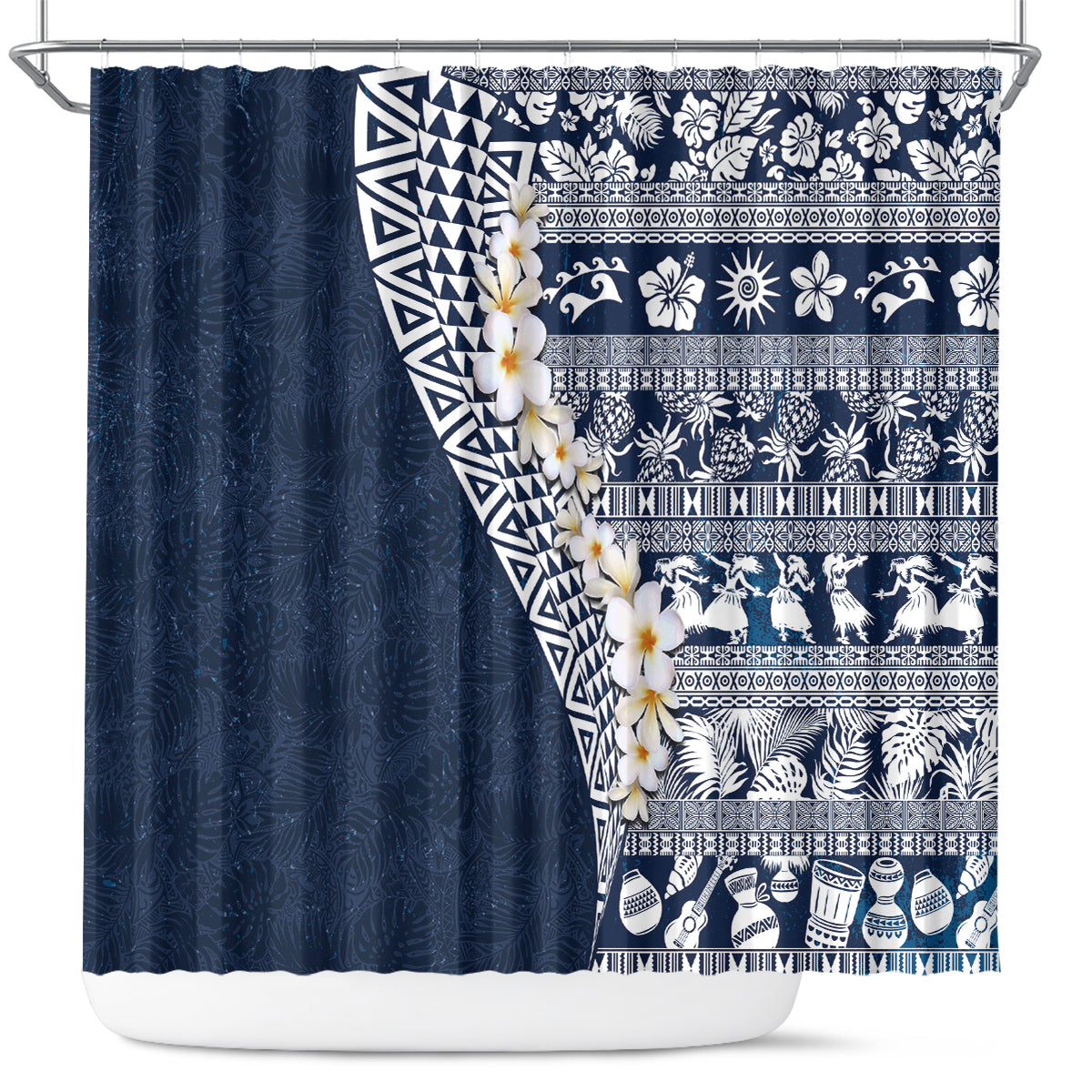 Hawaii Plumeria Tribal Vintage Shower Curtain Special Blue LT03 Blue - Polynesian Pride