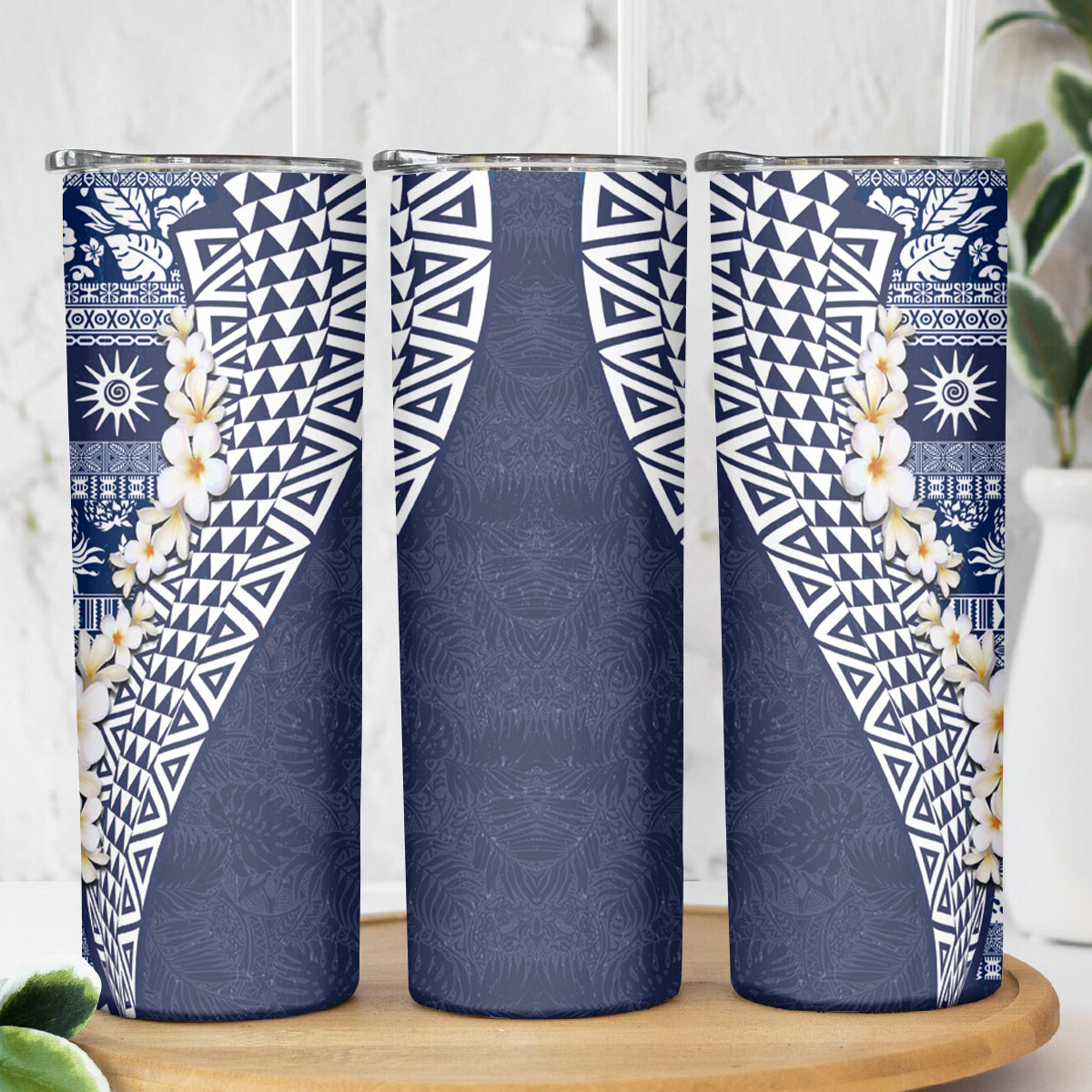 Hawaii Plumeria Tribal Vintage Skinny Tumbler Special Blue