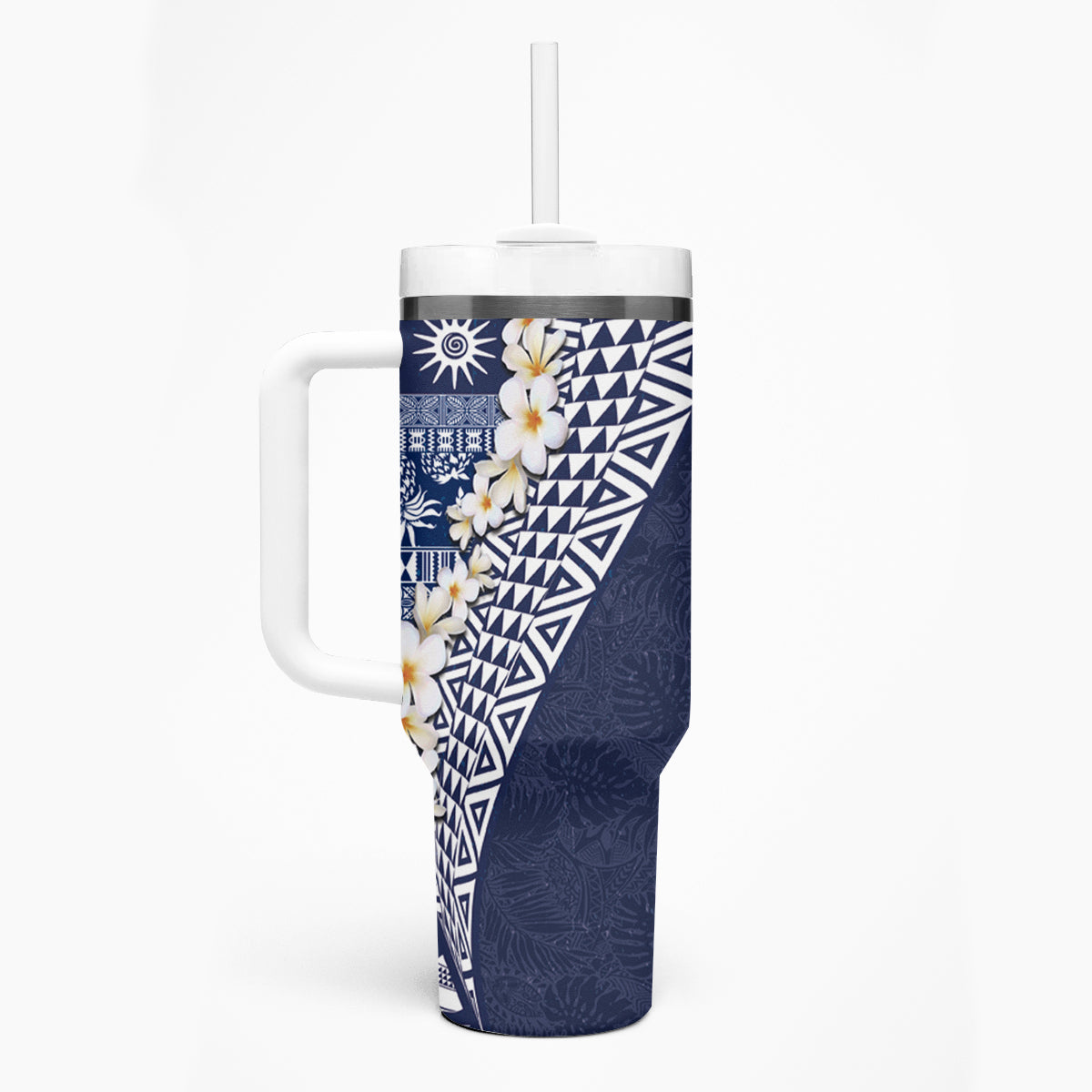 Hawaii Plumeria Tribal Vintage Tumbler With Handle Special Blue