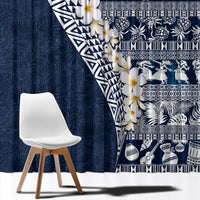 Hawaii Plumeria Tribal Vintage Window Curtain Special Blue