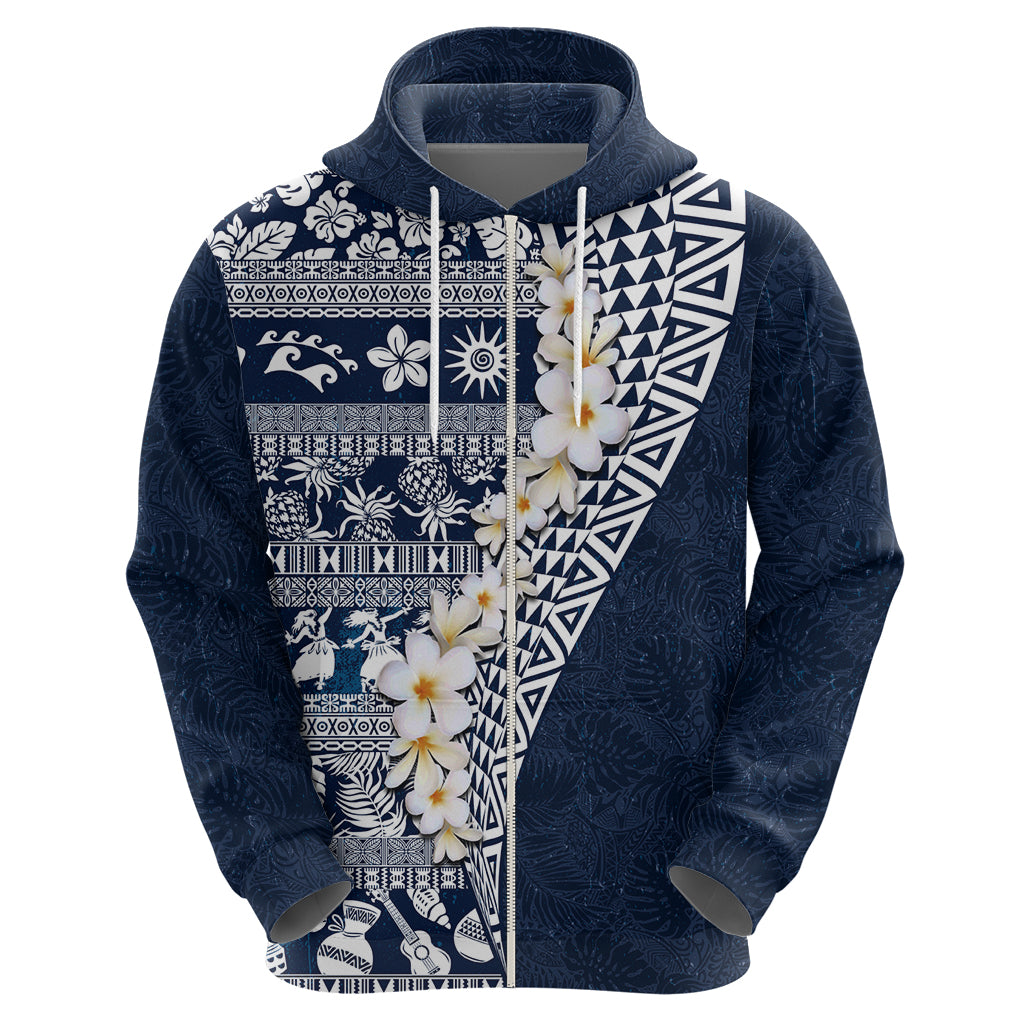 Hawaii Plumeria Tribal Vintage Zip Hoodie Special Blue